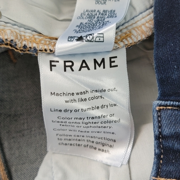 Frame Le High Mid Rise Cabana Dark Wash Stagger Hem Skinny Straight Jeans Sz 25 - Picture 13 of 14
